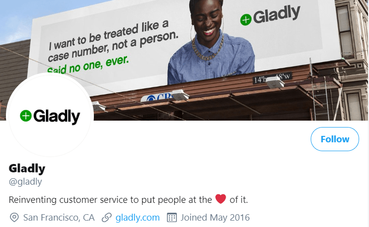 How 5 Emerging Tech Brands Use Digital Marketing To Grow Their Customer Base 16 A screenshot of Gladly's laid-back Twitter page