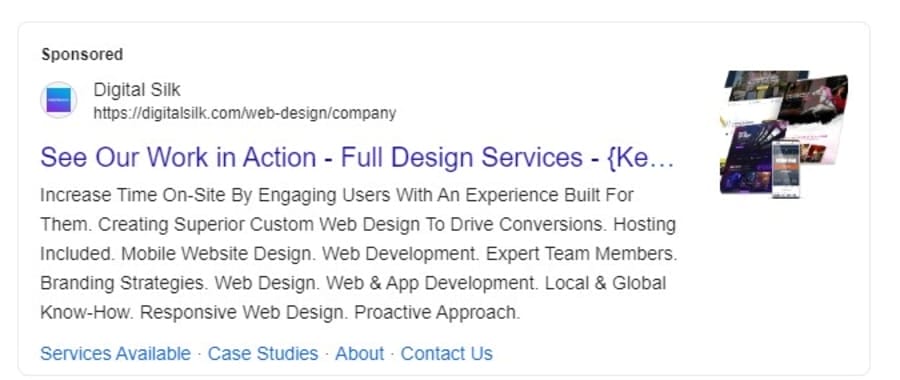 Google Ads Vs. Bing Ads — Which Platform Is Right For You? 2 Image showing Digital Silk's Google Search Ads