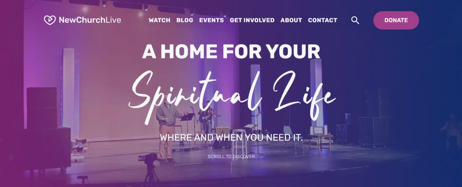 Innovative Gradient Design: Top Examples & Best Practices For Your Business 2 NewChurch LIVE's website homepage