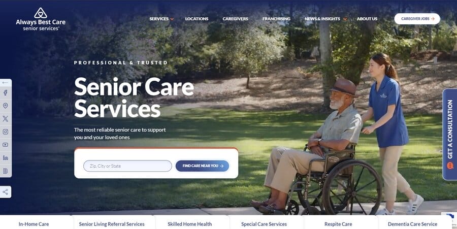 Top 10 Healthcare Website Design Examples For 2026 12 ABC Senior Services website screenshot