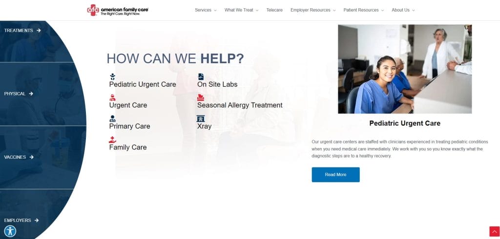 Top 10 Healthcare Website Design Examples For 2026 23 American Family Care website screenshot