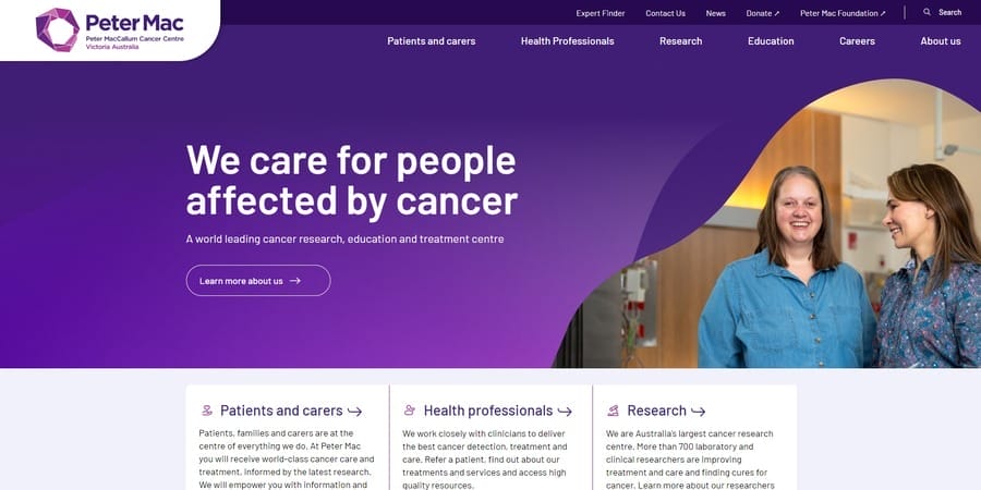 Top 10 Healthcare Website Design Examples For 2026 3 Peter Mac website screenshot