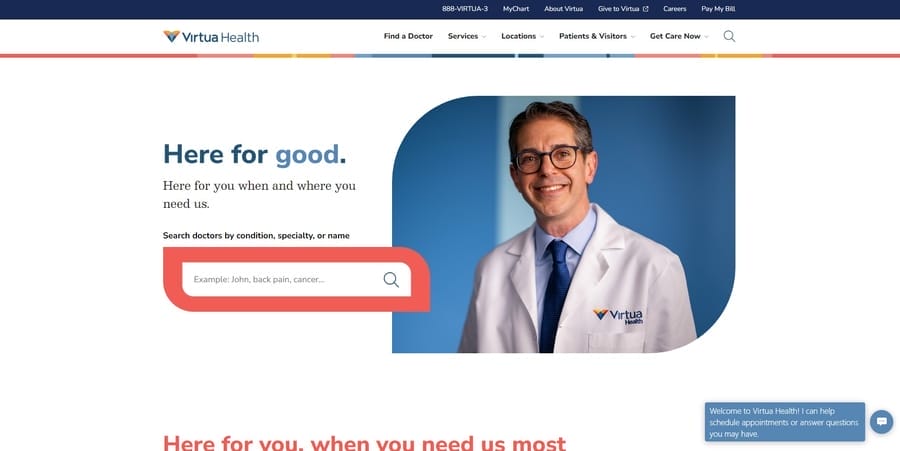 Top 10 Healthcare Website Design Examples For 2026 6 Virtua Health website screenshot