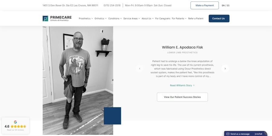 15 Healthcare Website Design Tips To Convert New Patients 7 PrimeCare Orthotics & Prosthetics website screenshot