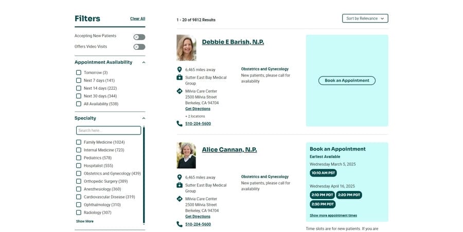 15 Healthcare Website Design Tips To Convert New Patients 1 Sutter Health website screenshot
