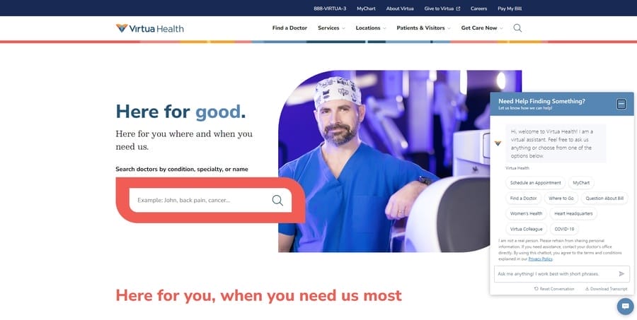 15 Healthcare Website Design Tips To Convert New Patients 9 Virtua Health website screenshot