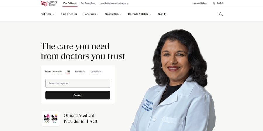 Top Healthcare Website Trends In California: Key Stats & Insights 1 Cedars Sinai website screenshot