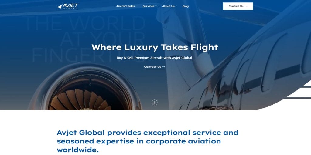 High-End Website Design: Key Elements, Benefits & Top Examples For 2026 11 Avjet Global website screenshot