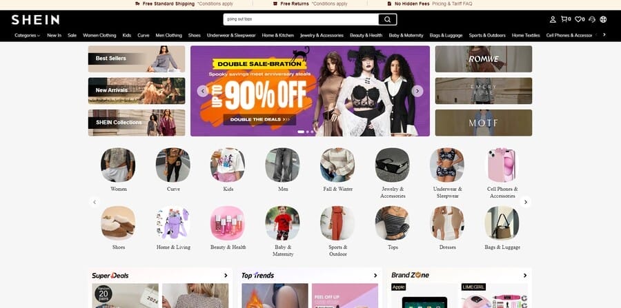How Much The Top eCommerce Companies Make Every Day 5 Shein website screenshot