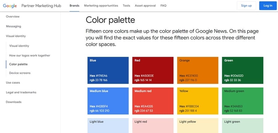 How To Choose Brand Colors: Steps, Examples & More 2 Google website screenshot showing brand colors