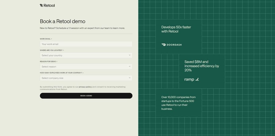 11 Best Practices, Examples & Lead Generation Strategies 2 Retool website screenshot
