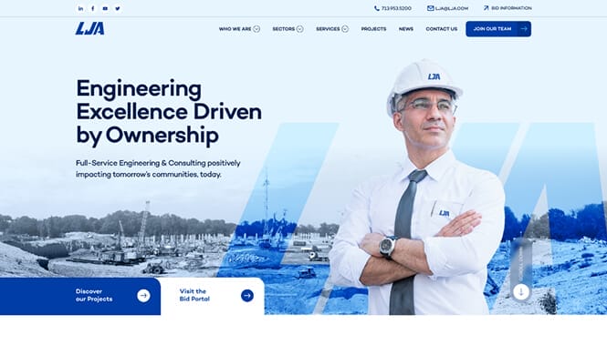 B2B Web Design Agency 47 Engineering consulting website with professional figure and corporate layout highlighting services and projects