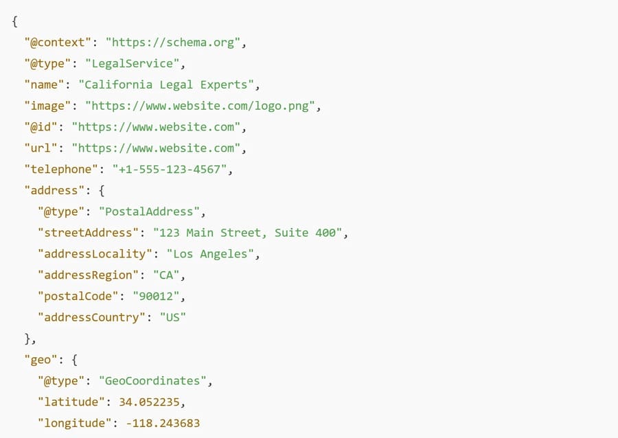 10 Local SEO Strategies Every California Business Needs 4 Local structured data example (for a law firm in California)