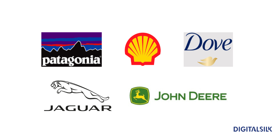 The Ultimate Guide To Logo Shapes: Why Do They Matter? 5 logos of Patagonia, Dove, Shell, Jaguar and John Deere