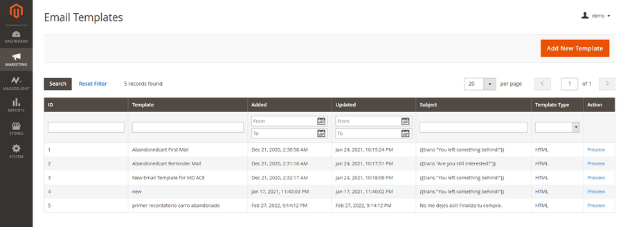 15 Best Magento Extensions To Grow Your Brand Online In 2025 10 MageDelight's abandoned cart email extension demo screenshot