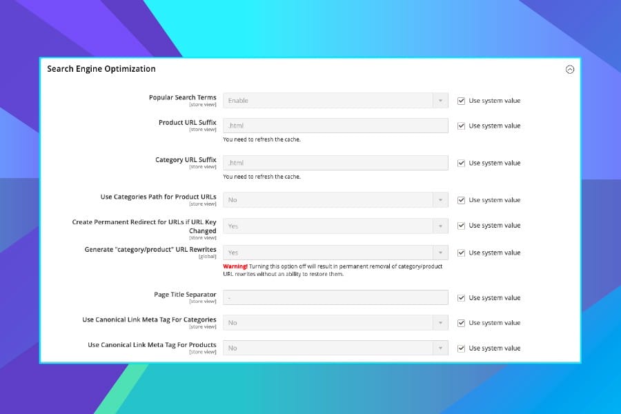 Magento vs. Shopify vs. WooCommerce: Who Wins The eCommerce Platform Face-Off? 2 Screenshot of Magento SEO package