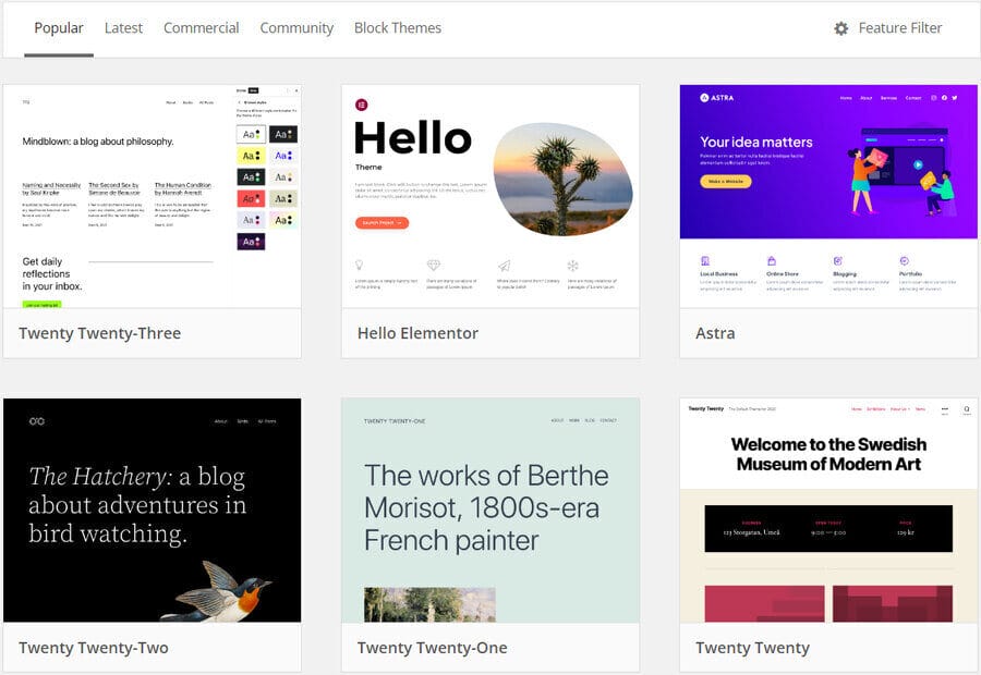 Magento vs. WordPress: Which Is Best For Your Business? 3 A screenshot of WordPress' theme library