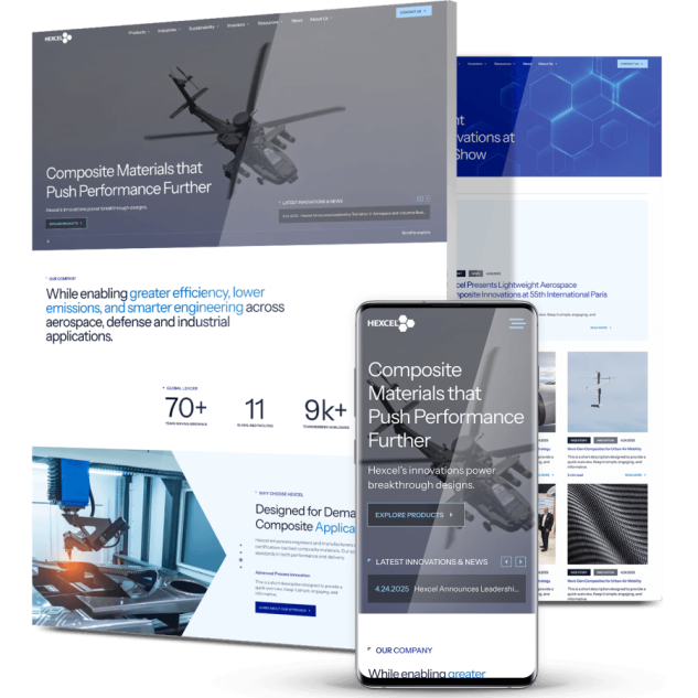 Image showing Hexcel's website design on desktop and mobile
