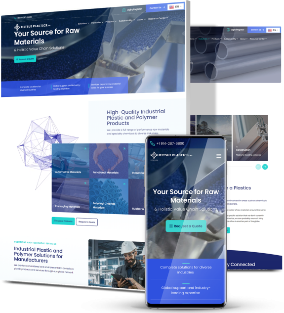 Image showing Mitsui Plastics' website design on desktop and mobile