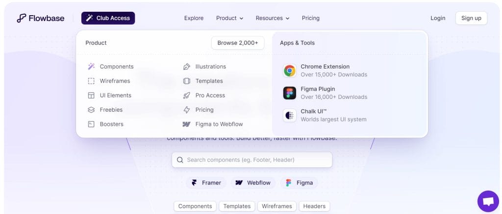 18 Mega Menu Examples To Streamline Your Website Navigation In 2026 14 A screenshot of Flowbase's website mega menu