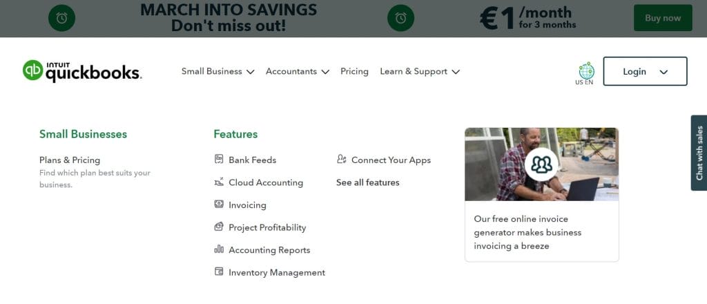 18 Mega Menu Examples To Streamline Your Website Navigation In 2026 11 A screenshot of Quickbooks' website mega menu