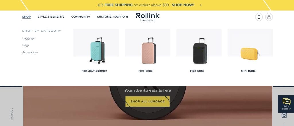 18 Mega Menu Examples To Streamline Your Website Navigation In 2026 22 A screenshot of Rollink's website mega menu