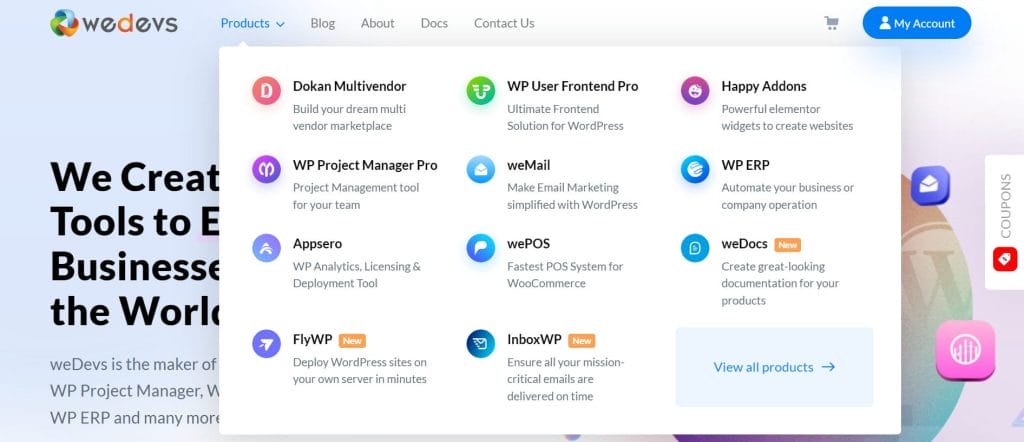 18 Mega Menu Examples To Streamline Your Website Navigation In 2026 18 A screenshot of weDevs' website mega menu