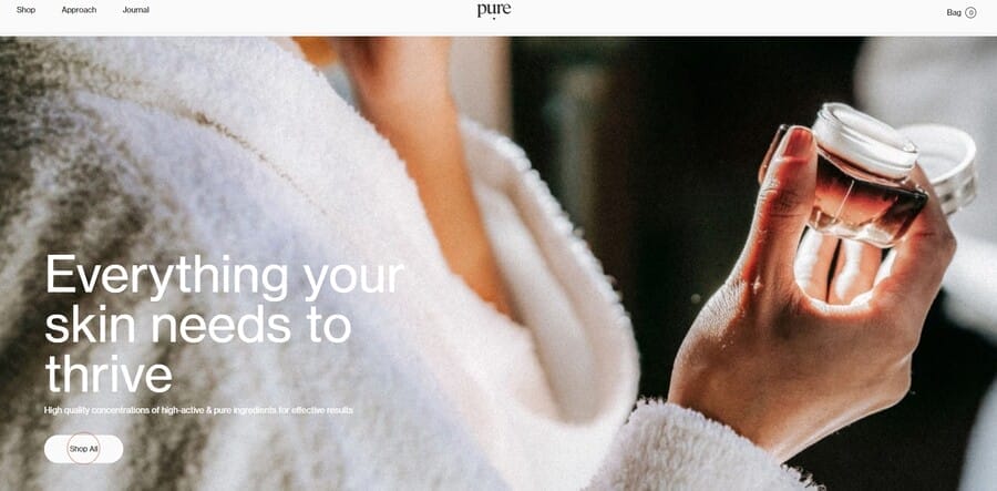 Top 10 Minimalist Web Design Trends For 2026 11 Pure Cosmetics website screenshot