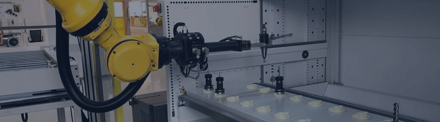Industrial robotic arm working in an automated manufacturing or testing facility
