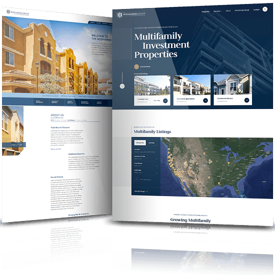 Image showing the before and after of The Mogharebi Group's website design