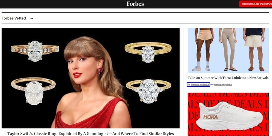 18 Native Ads Examples To Impress Customers In 2025 1 Forbes website screenshot showing Lululemon native ads