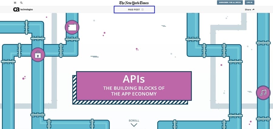 18 Native Ads Examples To Impress Customers In 2025 11 The New York Times website screenshot showing CA Technologies' native ad