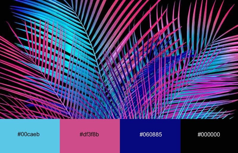 These Are The 20 Best Neon Color Palettes For Impressive Designs 7 Tropical leaves colored in neon pink and cyan