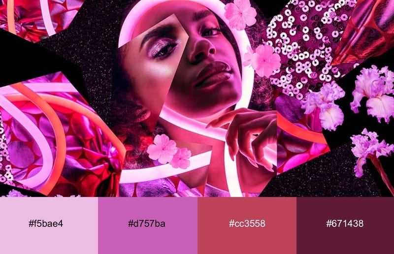 These Are The 20 Best Neon Color Palettes For Impressive Designs 3 image of a girl surrounded by neon pink and red elements