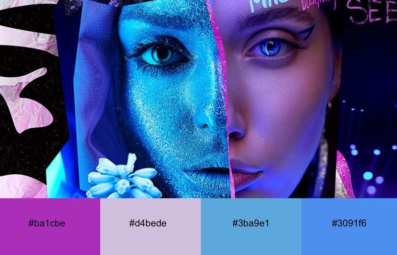 These Are The 20 Best Neon Color Palettes For Impressive Designs 15 Girl's face with neon purple and blue light cast over it