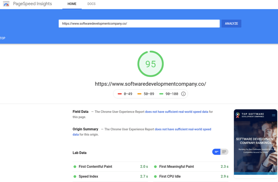 How To Speed Up A Mobile Site In 5 Steps + Tools To Run Mobile Site Speed Tests 1 The Speed Insights Tool answers the question 'how to speed up a mobile site' by providing insights on a URL, giving it a score of 95