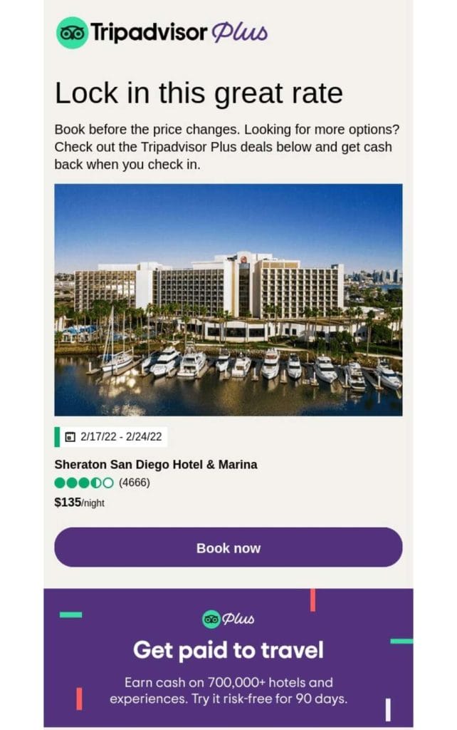 Performance Marketing Vs. Brand Marketing: Full Guide 1 Image showing Tripadvisor's email