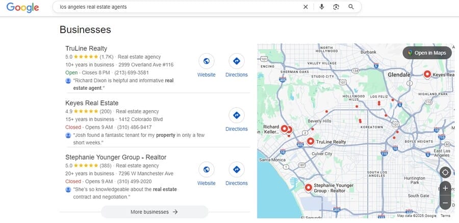 Real Estate SEO: Practical Guide For Property Owners 2 Google Search image showing results for “Los Angeles real estate agents”