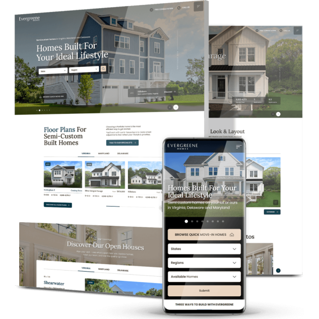 Image showing Evergreene Homes' website design on desktop and mobile