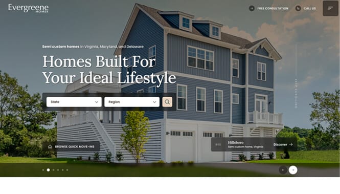 Evergreene Homes' website screenshot