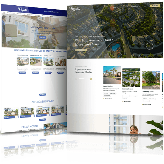 Image showing the before and after of Renar Homes' website design