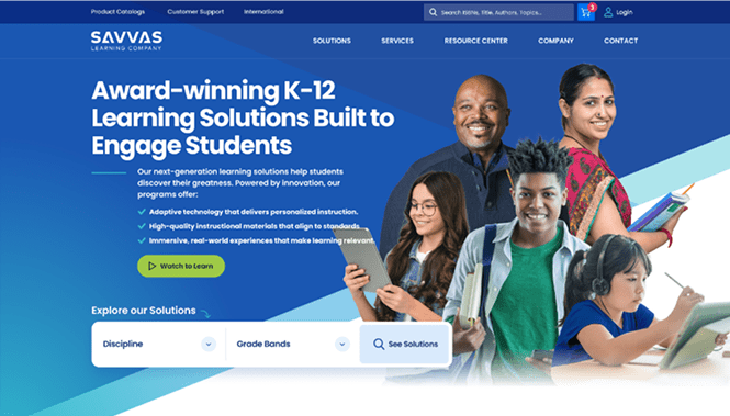 Education & University Web Design 25 K-12 education website with diverse students and educators promoting digital learning solutions and resources