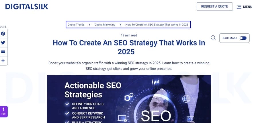 The Only Technical SEO Checklist You Need: 2025 Guide 1 Image showing Digital Silk's breadcrumb navigation