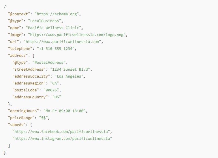 The Only Technical SEO Checklist You Need: 2025 Guide 14 Image showing a schema markup for a local business in LA