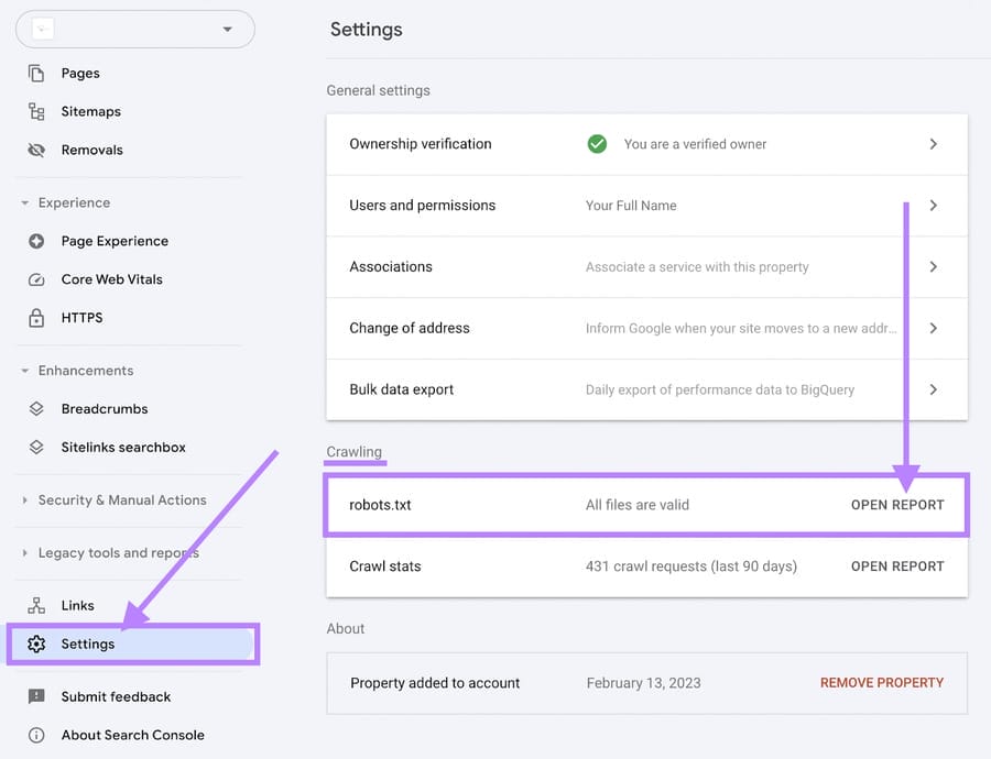 The Only Technical SEO Checklist You Need: 2025 Guide 6 Image showing Google Search Console's crawling settings