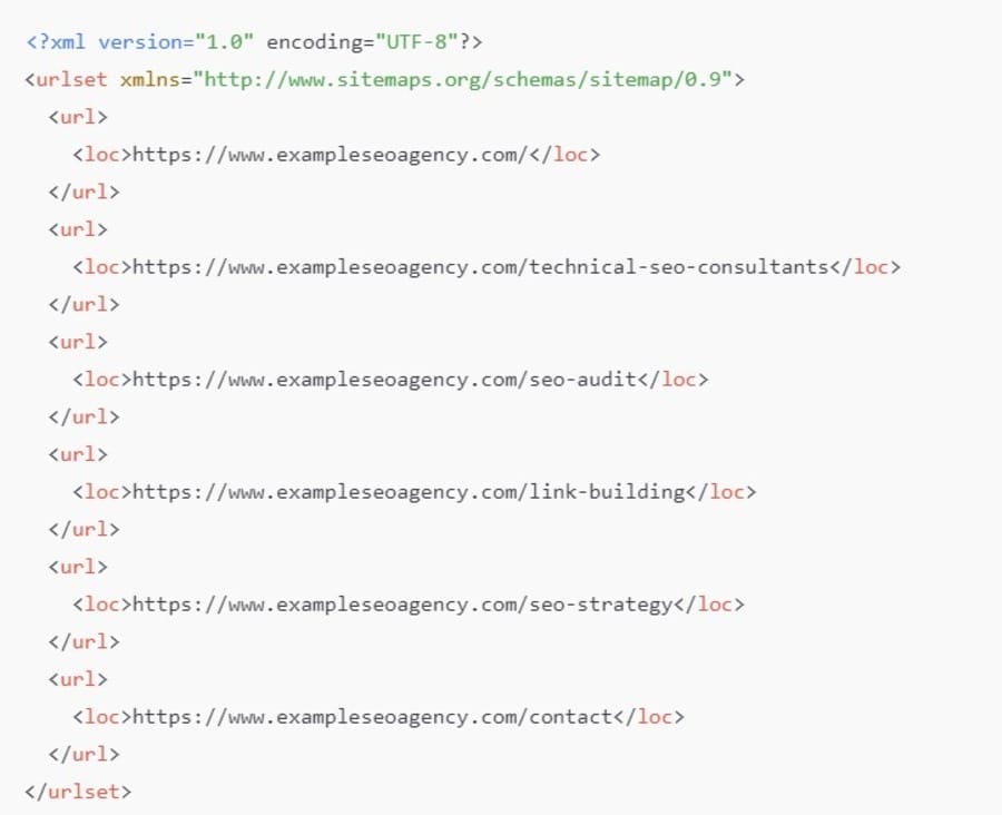 The Only Technical SEO Checklist You Need: 2025 Guide 7 Image showing an example sitemap for a technical SEO company