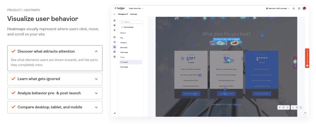 50+ UI/UX Terms You Need To Know 23 HotJar software landing page.