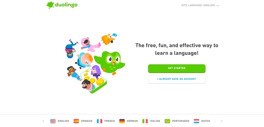 Visual Brand Language: 5 Crucial Elements & Examples 6 Duolingo website screenshot