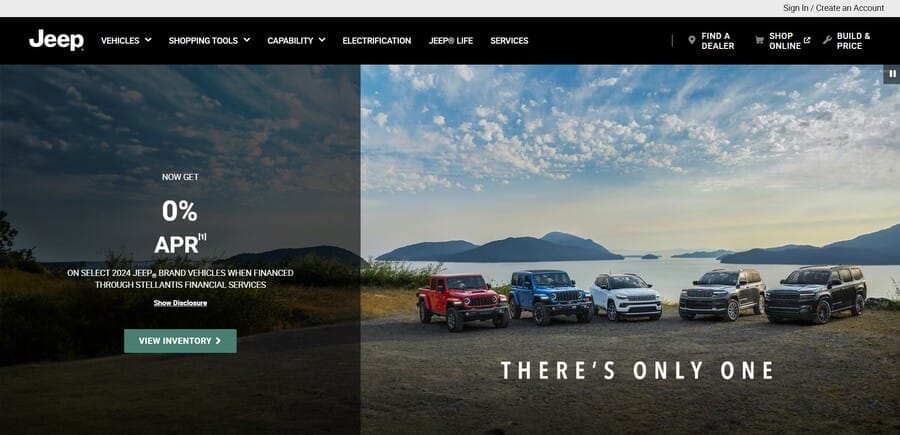 Visual Brand Language: 5 Crucial Elements & Examples 4 Jeep website screenshot