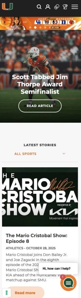 13 Worst Web Design Mistakes Miami CEOs Should Avoid 3 University of Miami Athletics mobile website screenshot